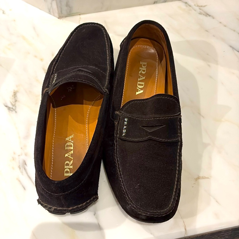 MENS PRADA LOAFERS- excellent condition brown suede AUTHENTIC